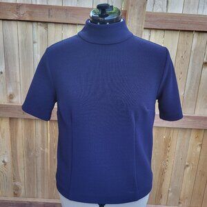 Ann Taylor women's navy mock neck knit short sleeve top size Xsmall